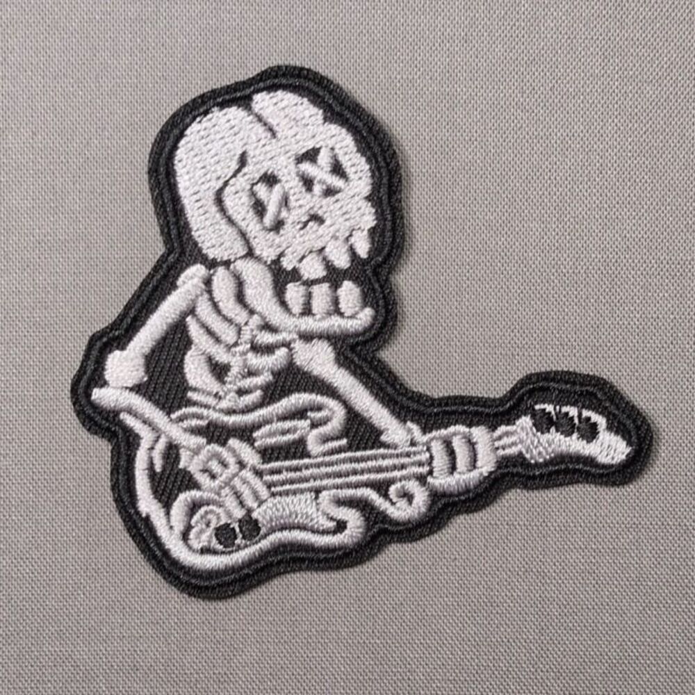 Skeleton Guitarist Embroidered Iron On Patch | Rock Music Patch